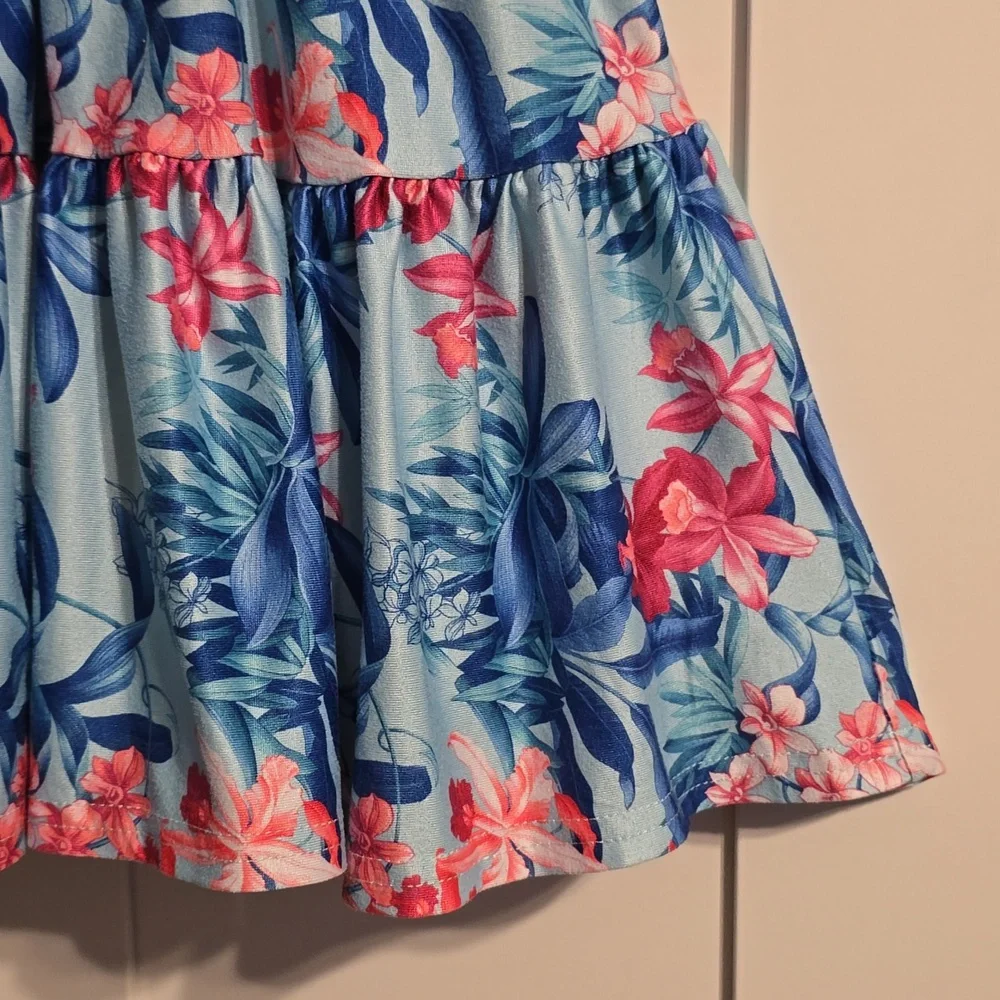 Tommy Bahama Dress Girls 4T Toddler Blue Multi Tiered Puff Sleeve Logo Tropical - Picture 2 of 9